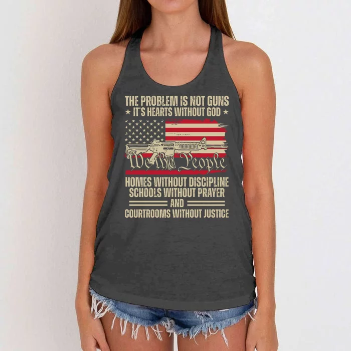 He Problem Is Not Gun Its Hearts Without God Political Usa Women's Knotted Racerback Tank