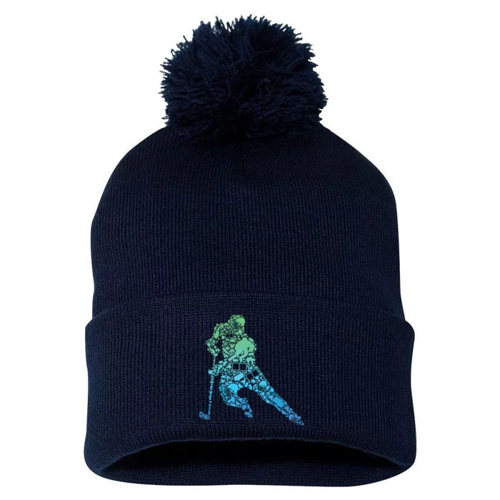 Hockey Player Ice Hockey Pom Pom 12in Knit Beanie