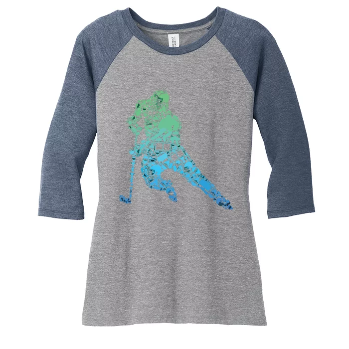 Hockey Player Ice Hockey Women's Tri-Blend 3/4-Sleeve Raglan Shirt