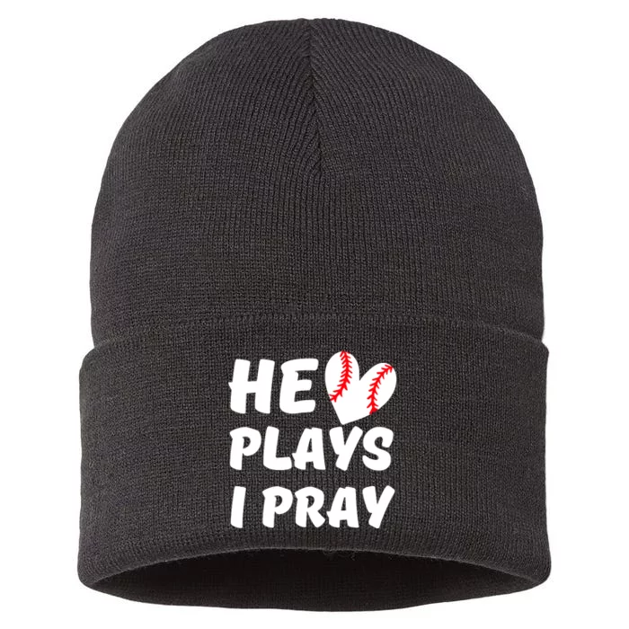 He Plays I Pray Baseball Mom Gift Sustainable Knit Beanie