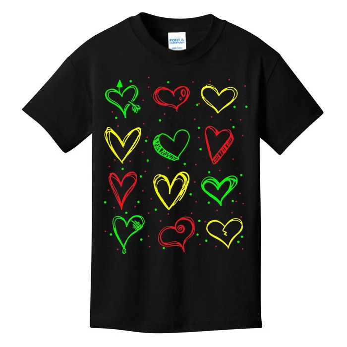 Heart Pattern Juneteenth Black History African American Flag Kids T-Shirt