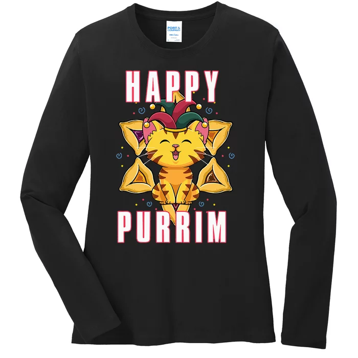 Happy Purrim Jewish Holiday Purim Ladies Long Sleeve Shirt