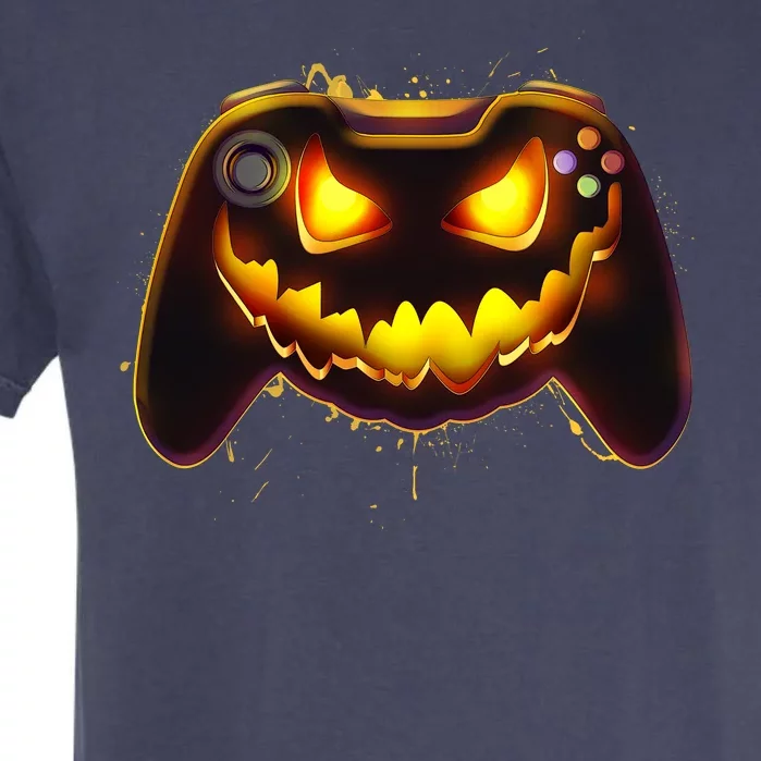 Halloween Pumpkin Jack O Lantern Face Video Game Controller Garment-Dyed Heavyweight T-Shirt