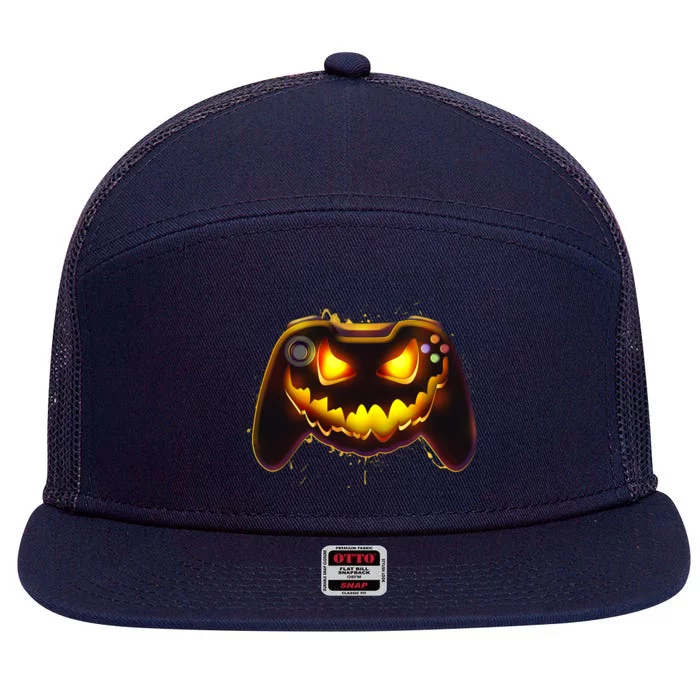 Halloween Pumpkin Jack O Lantern Face Video Game Controller 7 Panel Mesh Trucker Snapback Hat