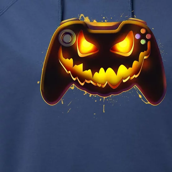 Halloween Pumpkin Jack O Lantern Face Video Game Controller Performance Fleece Hoodie