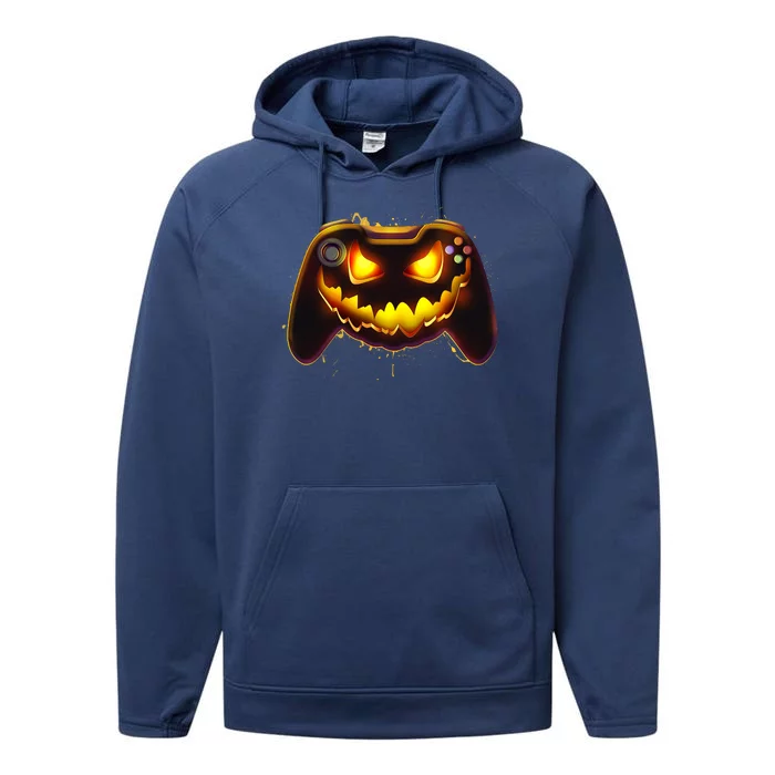 Halloween Pumpkin Jack O Lantern Face Video Game Controller Performance Fleece Hoodie