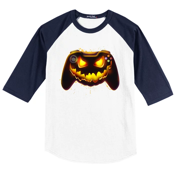 Halloween Pumpkin Jack O Lantern Face Video Game Controller Baseball Sleeve Shirt