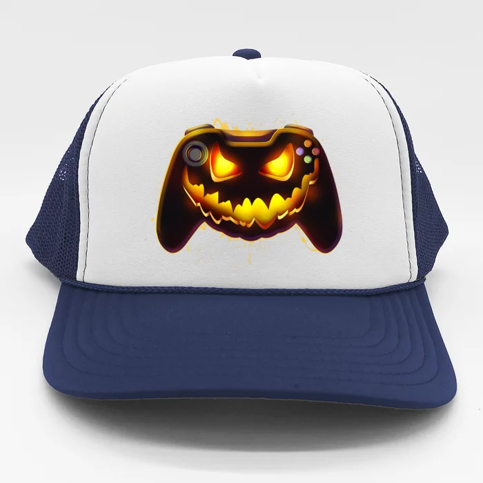 Halloween Pumpkin Jack O Lantern Face Video Game Controller Trucker Hat