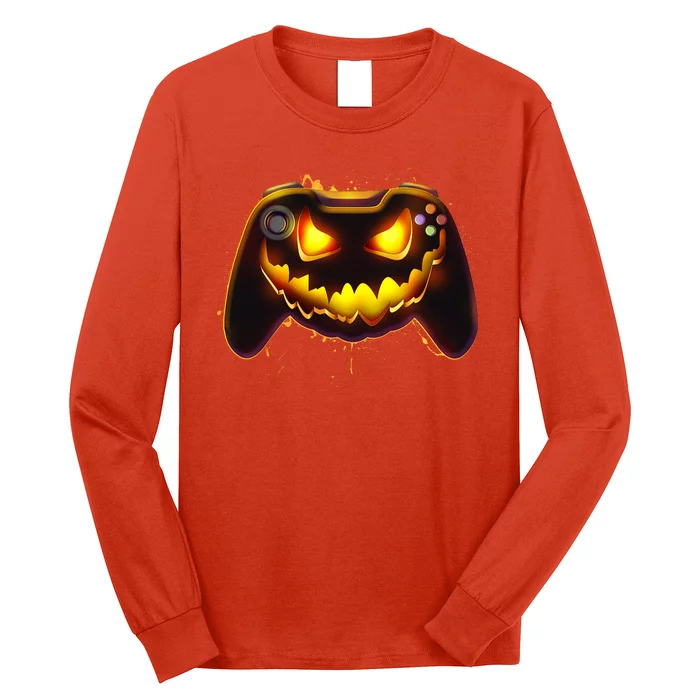 Halloween Pumpkin Jack O Lantern Face Video Game Controller Long Sleeve Shirt