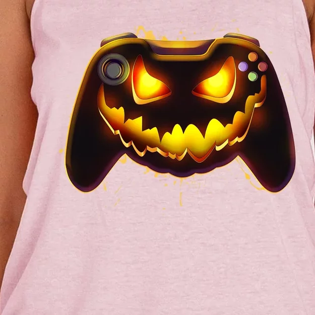 Halloween Pumpkin Jack O Lantern Face Video Game Controller Women's Knotted Racerback Tank