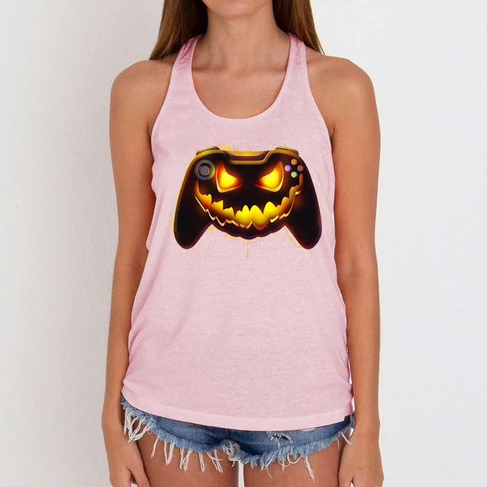 Halloween Pumpkin Jack O Lantern Face Video Game Controller Women's Knotted Racerback Tank