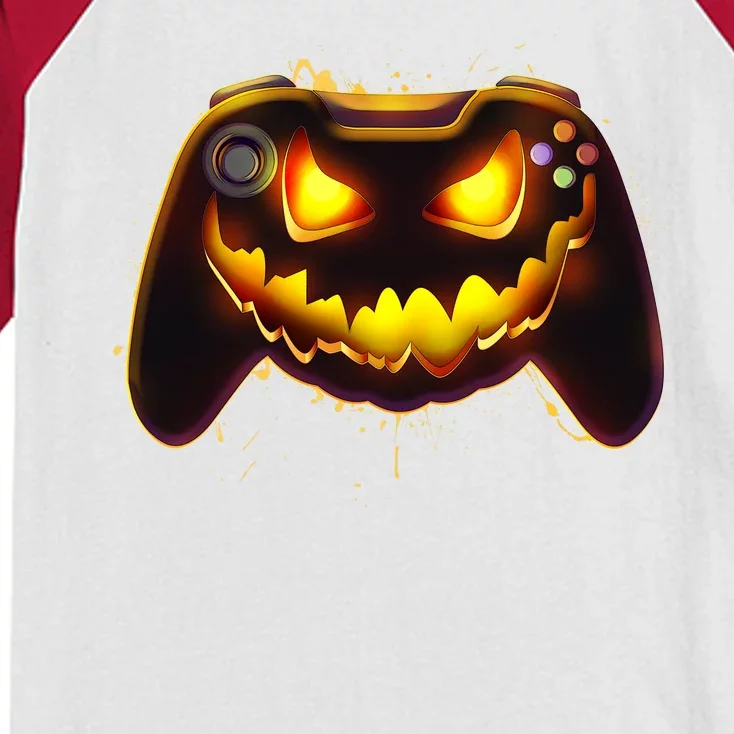 Halloween Pumpkin Jack O Lantern Face Video Game Controller Kids Colorblock Raglan Jersey