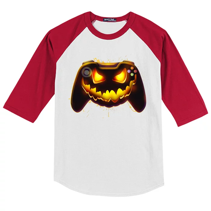 Halloween Pumpkin Jack O Lantern Face Video Game Controller Kids Colorblock Raglan Jersey