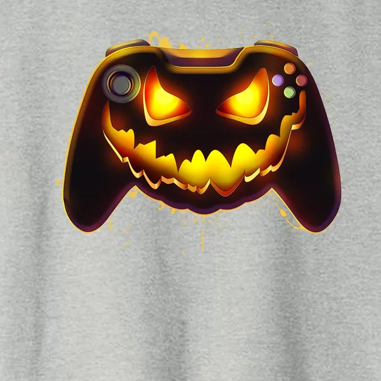 Halloween Pumpkin Jack O Lantern Face Video Game Controller Women's Crop Top Tee