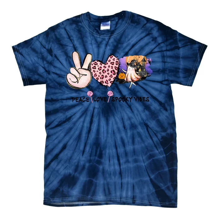 Halloween Peace Love Spooky Vibes Ghost Groovy Vintage Retro Tie-Dye T-Shirt