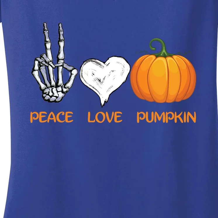 Halloween Peace Love Pumpkin Cute Fall Halloween Gift Women's V-Neck T-Shirt