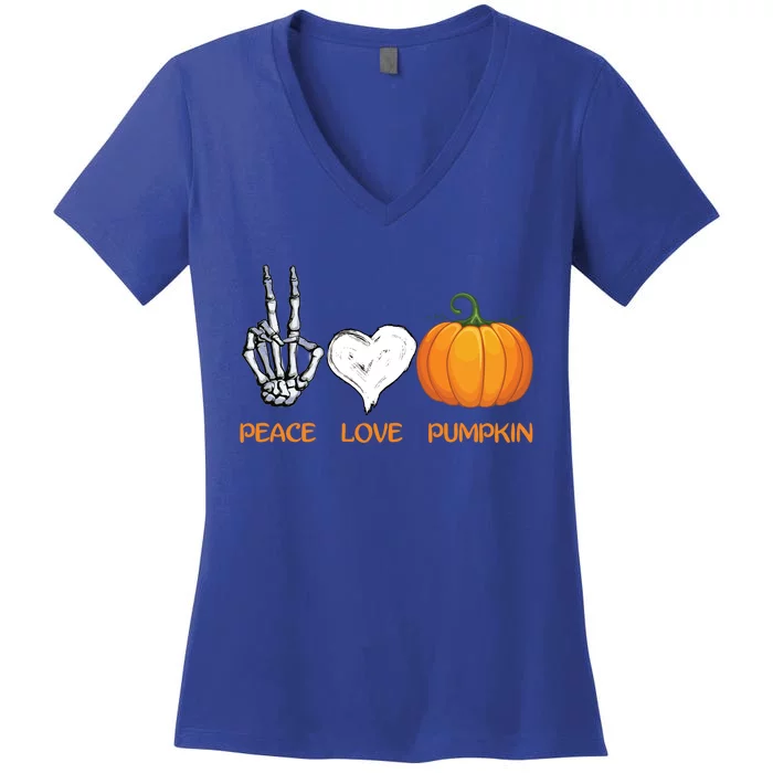 Halloween Peace Love Pumpkin Cute Fall Halloween Gift Women's V-Neck T-Shirt