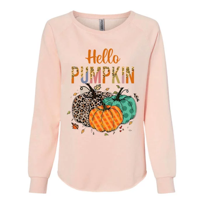 Hello Pumpkin Leopard Print For Fall Thanksgiving Womens California Wash Sweatshirt