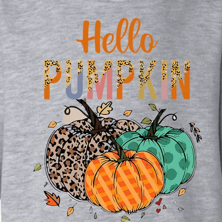 Hello Pumpkin Leopard Print For Fall Thanksgiving Toddler Hoodie