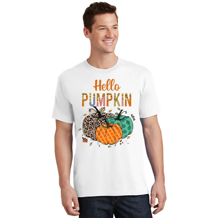 Hello Pumpkin Leopard Print For Fall Thanksgiving T-Shirt