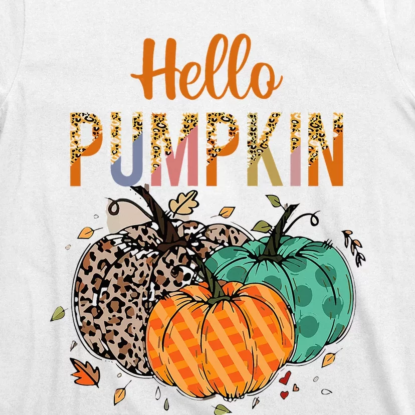 Hello Pumpkin Leopard Print For Fall Thanksgiving T-Shirt