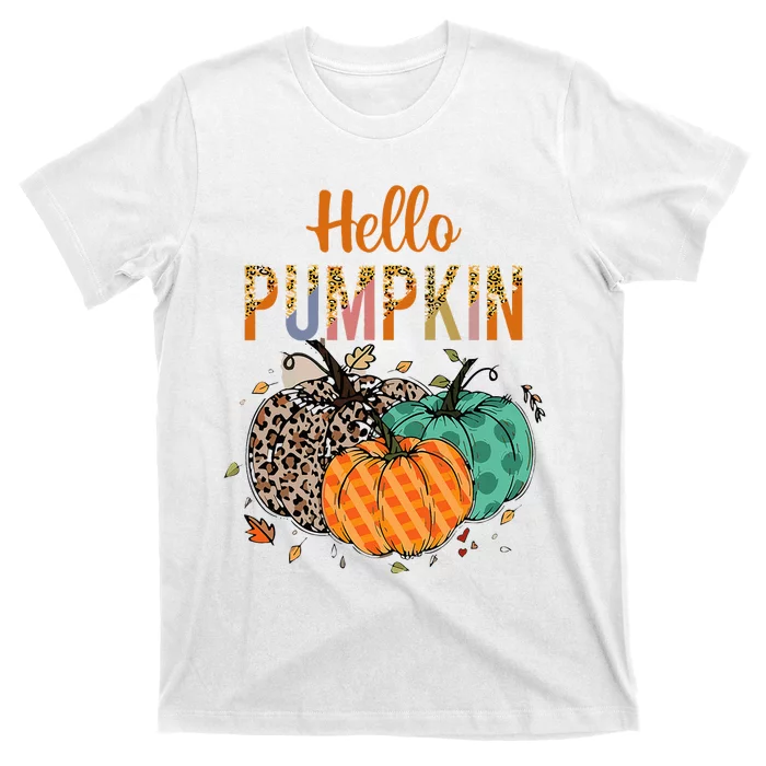 Hello Pumpkin Leopard Print For Fall Thanksgiving T-Shirt