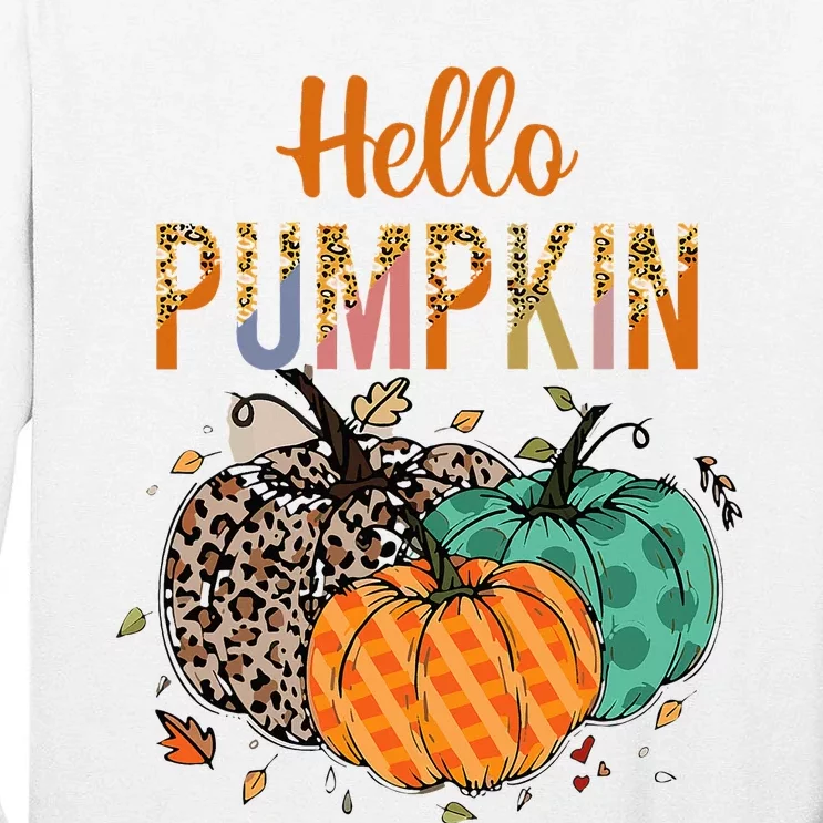 Hello Pumpkin Leopard Print For Fall Thanksgiving Tall Long Sleeve T-Shirt