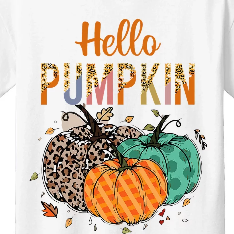 Hello Pumpkin Leopard Print For Fall Thanksgiving Kids T-Shirt