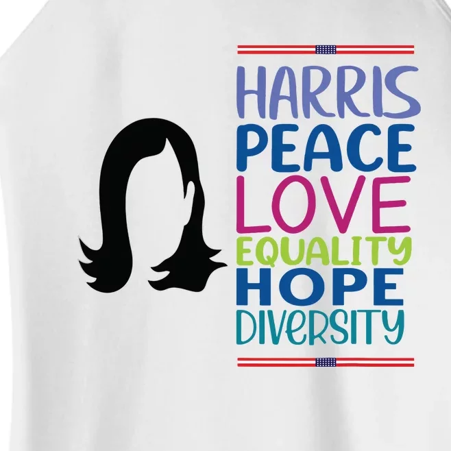 Harris Peace Love Equality Hope Diversity Women’s Perfect Tri Rocker Tank