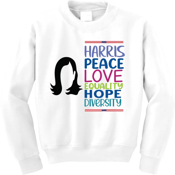 Harris Peace Love Equality Hope Diversity Kids Sweatshirt