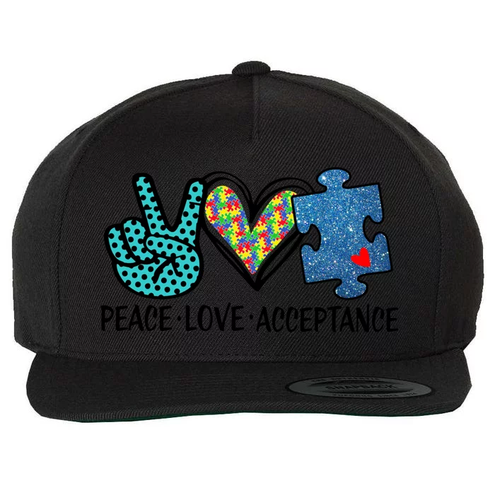 Heart Peace Love Acceptance Autism Tal Health Awareness Funny Gift Wool Snapback Cap