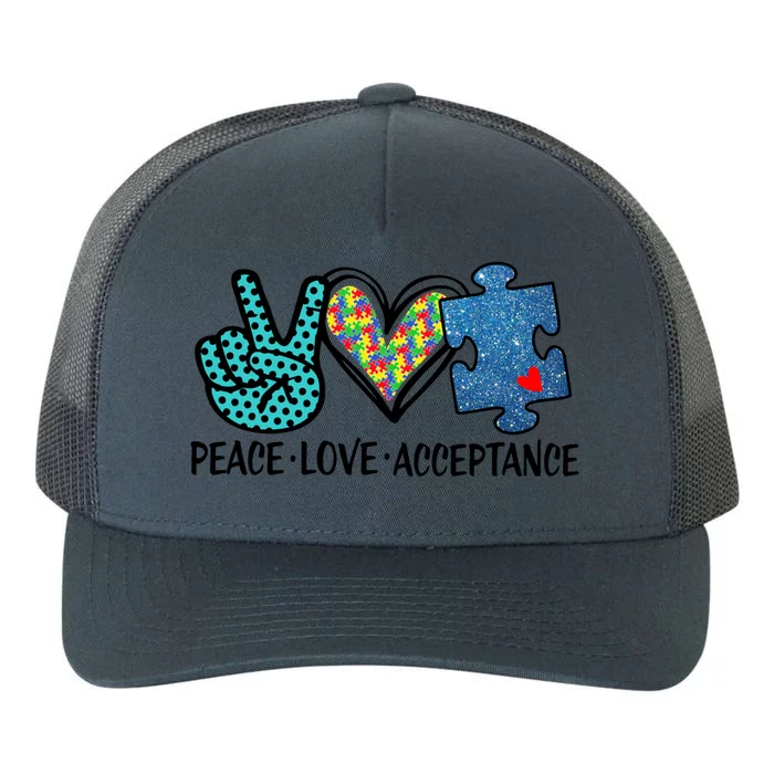 Heart Peace Love Acceptance Autism Tal Health Awareness Funny Gift Yupoong Adult 5-Panel Trucker Hat