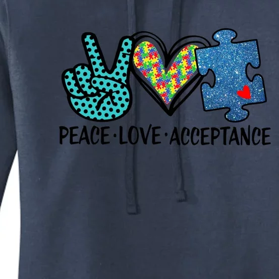 Heart Peace Love Acceptance Autism Tal Health Awareness Funny Gift Women's Pullover Hoodie