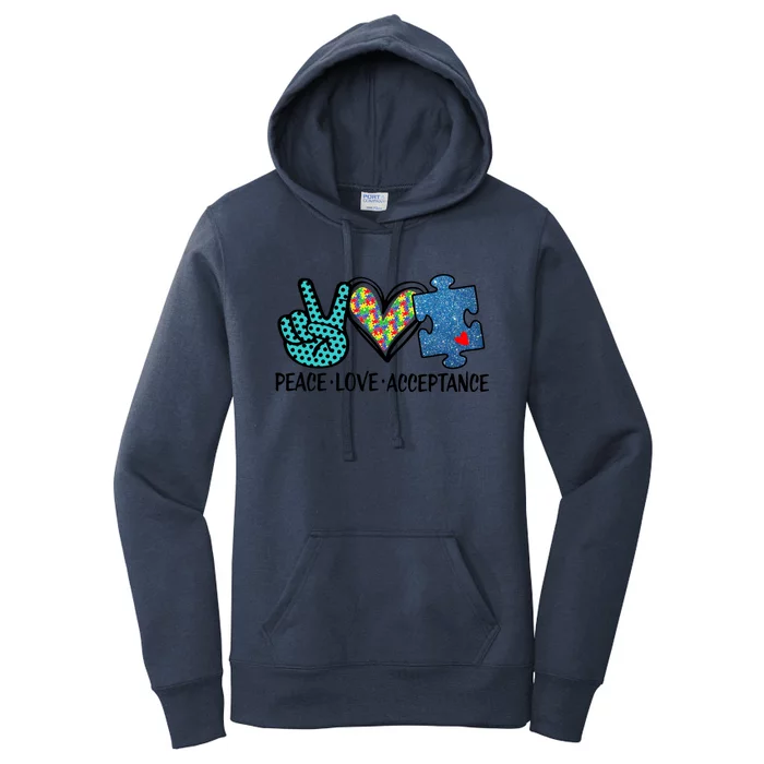 Heart Peace Love Acceptance Autism Tal Health Awareness Funny Gift Women's Pullover Hoodie