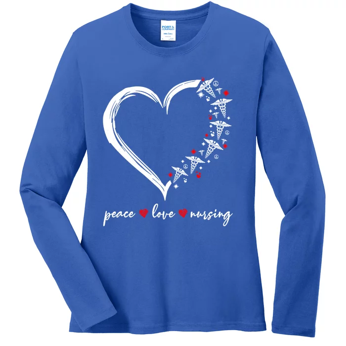 Heart Peace Love Nursing Funny Nurse Cool Gift Ladies Long Sleeve Shirt