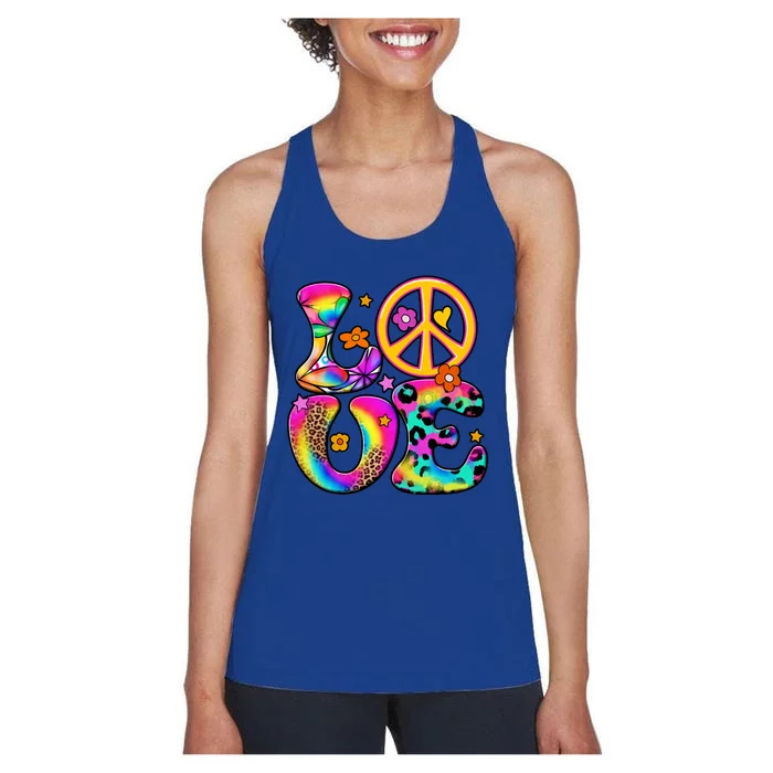 Hippie Peace Love Flower Lgbt Pride Coming Out Day Leopard Gift Women's Racerback Tank