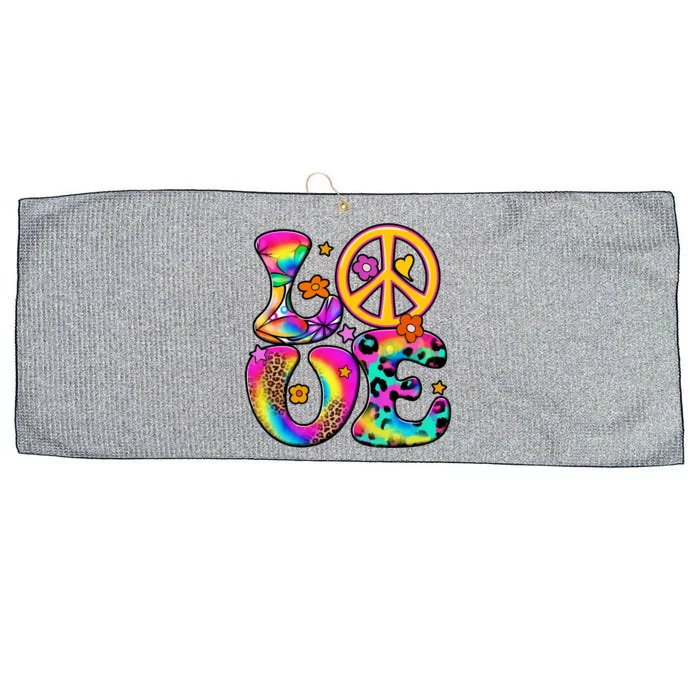 Hippie Peace Love Flower Lgbt Pride Coming Out Day Leopard Gift Large Microfiber Waffle Golf Towel