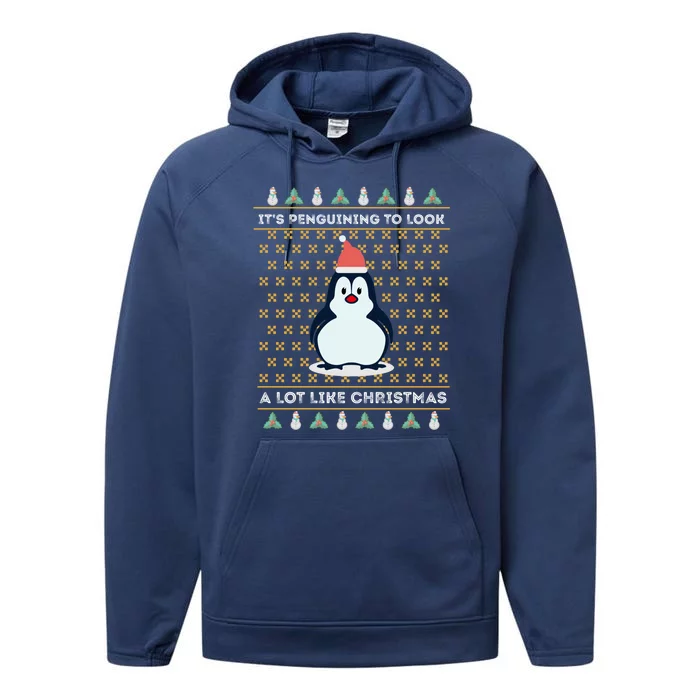 His Penguining Like Christmas Fun Penguin Christmas Gift Performance Fleece Hoodie