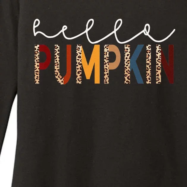 Hello Pumpkin Leopard Print For Fall Thanksgiving Halloween Womens CVC Long Sleeve Shirt