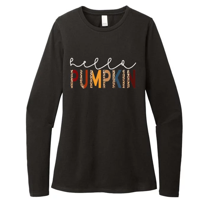 Hello Pumpkin Leopard Print For Fall Thanksgiving Halloween Womens CVC Long Sleeve Shirt