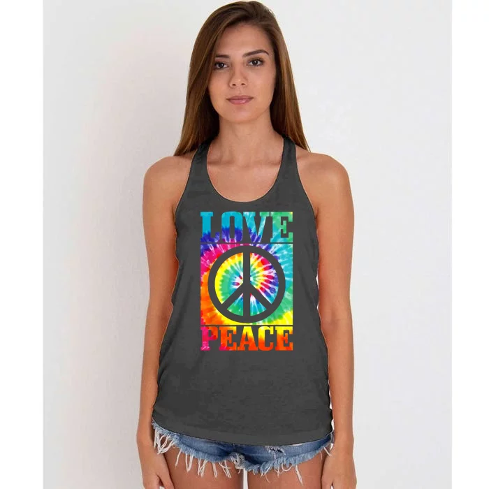 Hippie Peace Love Sign Tie Dye Vintage Retro Women's Knotted Racerback Tank