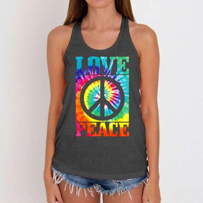 Hippie Peace Love Sign Tie Dye Vintage Retro Women's Knotted Racerback Tank