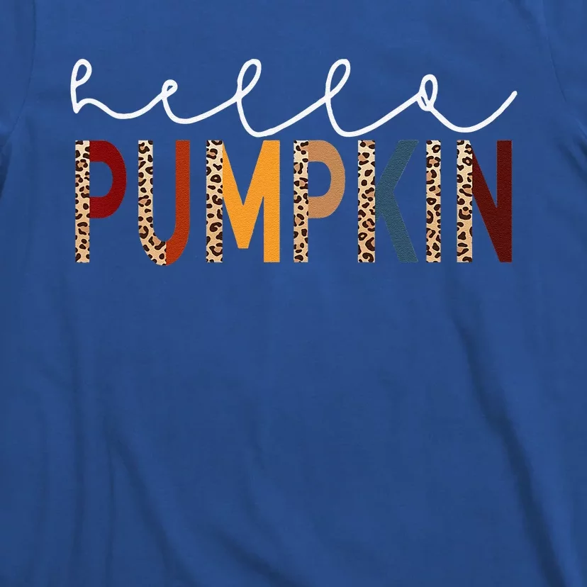 Hello Pumpkin Leopard Print For Fall Thanksgiving Halloween T-Shirt