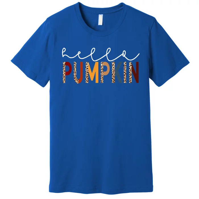 Hello Pumpkin Leopard Print For Fall Thanksgiving Halloween Premium T-Shirt