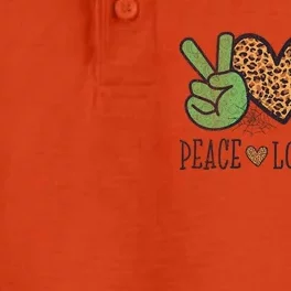 Halloween Peace Love Fall Pumpkin Hearts Green Gift Dry Zone Grid Performance Polo