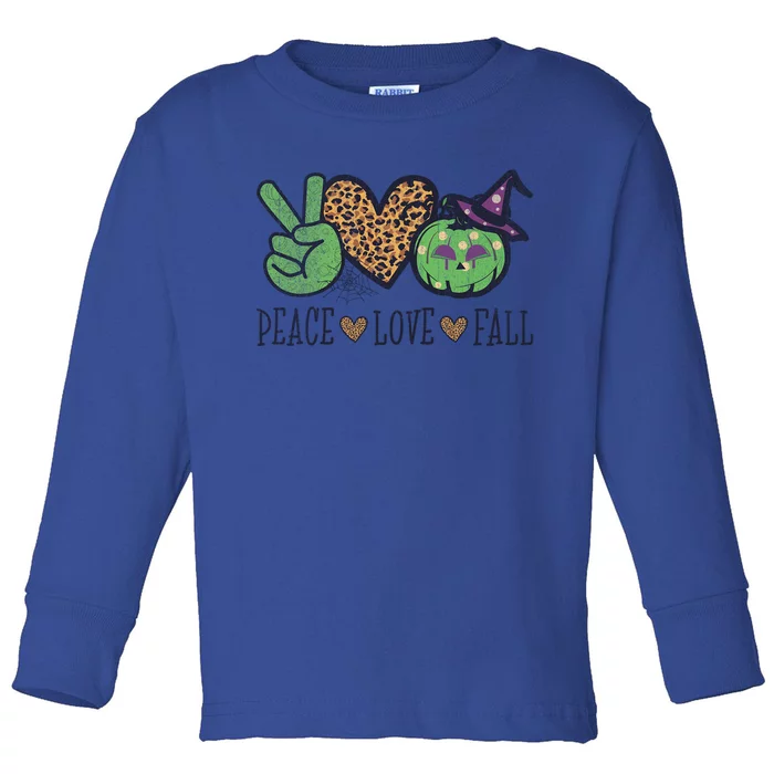 Halloween Peace Love Fall Pumpkin Hearts Green Gift Toddler Long Sleeve Shirt