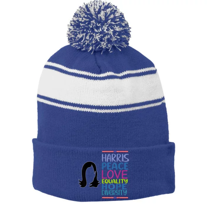 Harris Peace Love Equality Hope Diversity Stripe Pom Pom Beanie