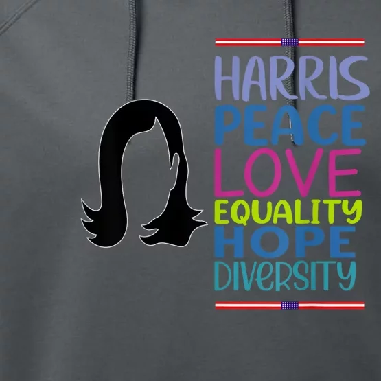 Harris Peace Love Equality Hope Diversity Performance Fleece Hoodie