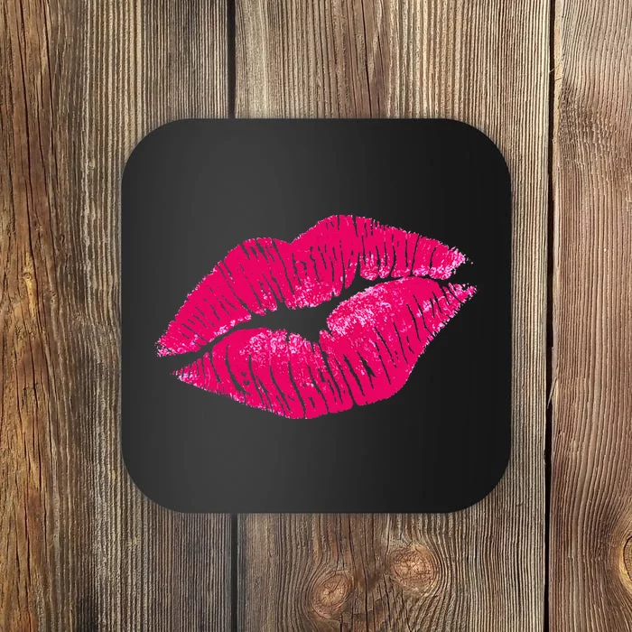 Hot Pink Lips Neon 80s Lipstick Party Coaster