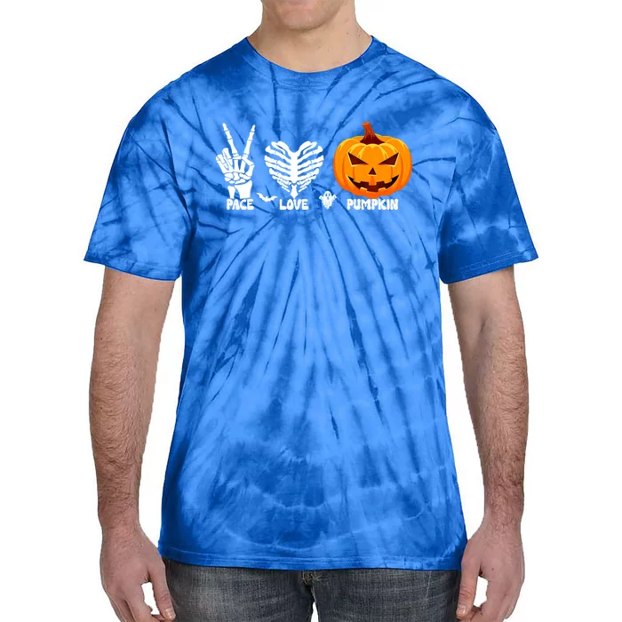 Halloween Peace Love Pumpkin Funny Skeleton Hand And Heart Cute Gift Tie-Dye T-Shirt